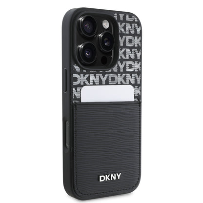 iPhone 16 Pro Max Kılıf DKNY Orjinal Lisanslı Kartlıklı 3D Yazılı Repeat Texture Pattern Kapak