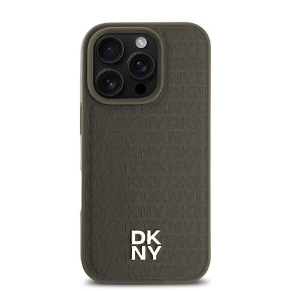 iPhone 16 Pro Max Kılıf DKNY Orjinal Lisanslı M-safe Şarj Özellikli 3D Yazılı Repeat Pattern Kapak