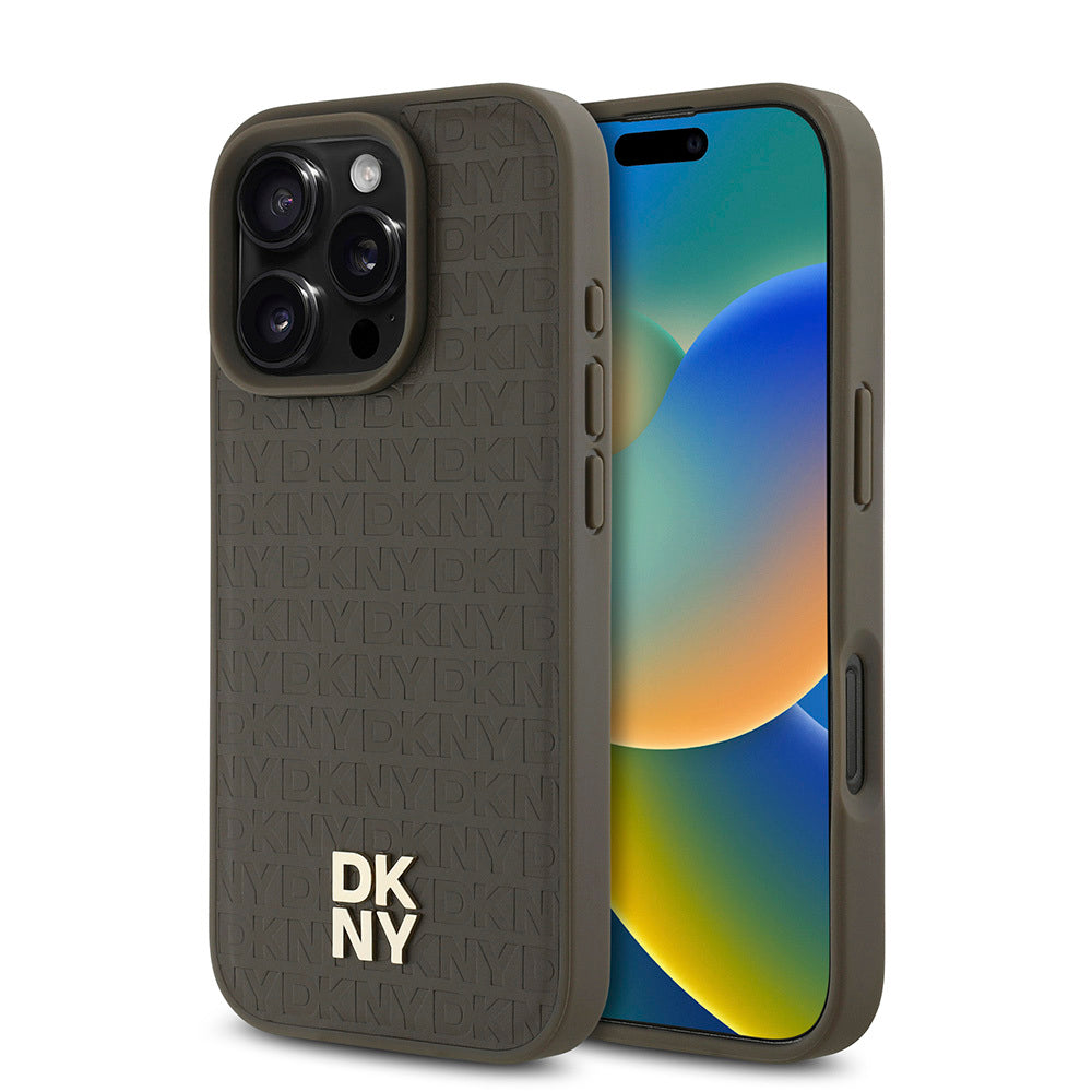 iPhone 16 Pro Max Kılıf DKNY Orjinal Lisanslı M-safe Şarj Özellikli 3D Yazılı Repeat Pattern Kapak