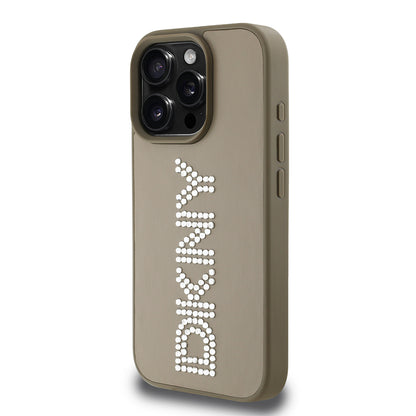 iPhone 16 Pro Max Kılıf DKNY Orjinal Lisanslı Taşlı DKNY Yazılı Metalik Rhinestones PU Deri Kapak