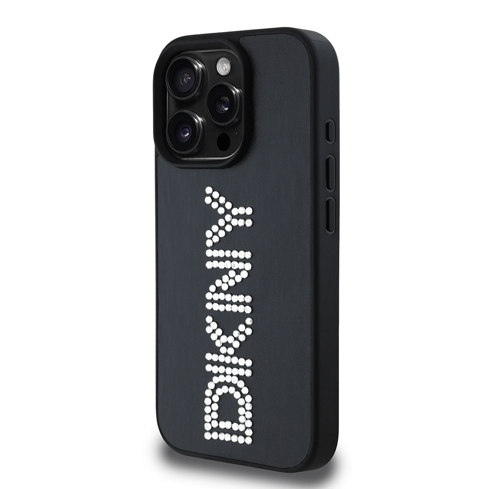iPhone 16 Pro Max Kılıf DKNY Orjinal Lisanslı Taşlı DKNY Yazılı Metalik Rhinestones PU Deri Kapak