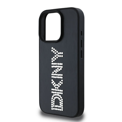 iPhone 16 Pro Max Kılıf DKNY Orjinal Lisanslı Taşlı DKNY Yazılı Metalik Rhinestones PU Deri Kapak