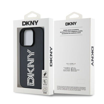 iPhone 16 Pro Max Kılıf DKNY Orjinal Lisanslı Taşlı DKNY Yazılı Metalik Rhinestones PU Deri Kapak