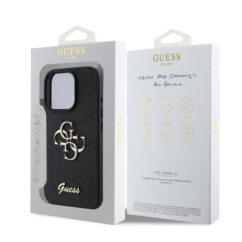 iPhone 16 Pro Max Kılıf Guess Orjinal Lisanslı 4G Büyük Metal Logolu Glitter Kapak