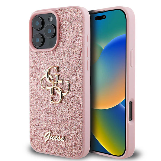 iPhone 16 Pro Max Kılıf Guess Orjinal Lisanslı 4G Büyük Metal Logolu Glitter Kapak