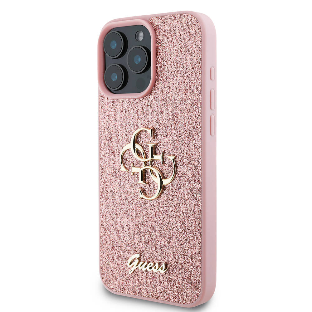 iPhone 16 Pro Max Kılıf Guess Orjinal Lisanslı 4G Büyük Metal Logolu Glitter Kapak