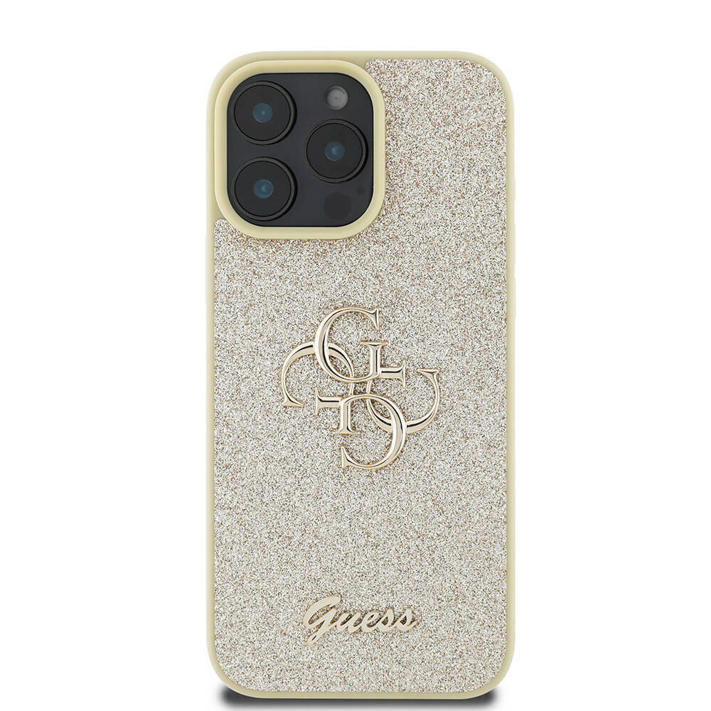 iPhone 16 Pro Max Kılıf Guess Orjinal Lisanslı 4G Büyük Metal Logolu Glitter Kapak