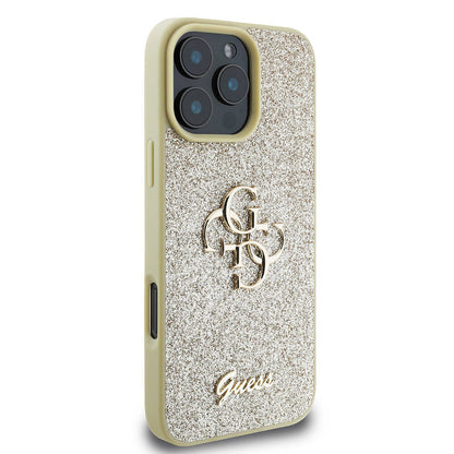 iPhone 16 Pro Max Kılıf Guess Orjinal Lisanslı 4G Büyük Metal Logolu Glitter Kapak