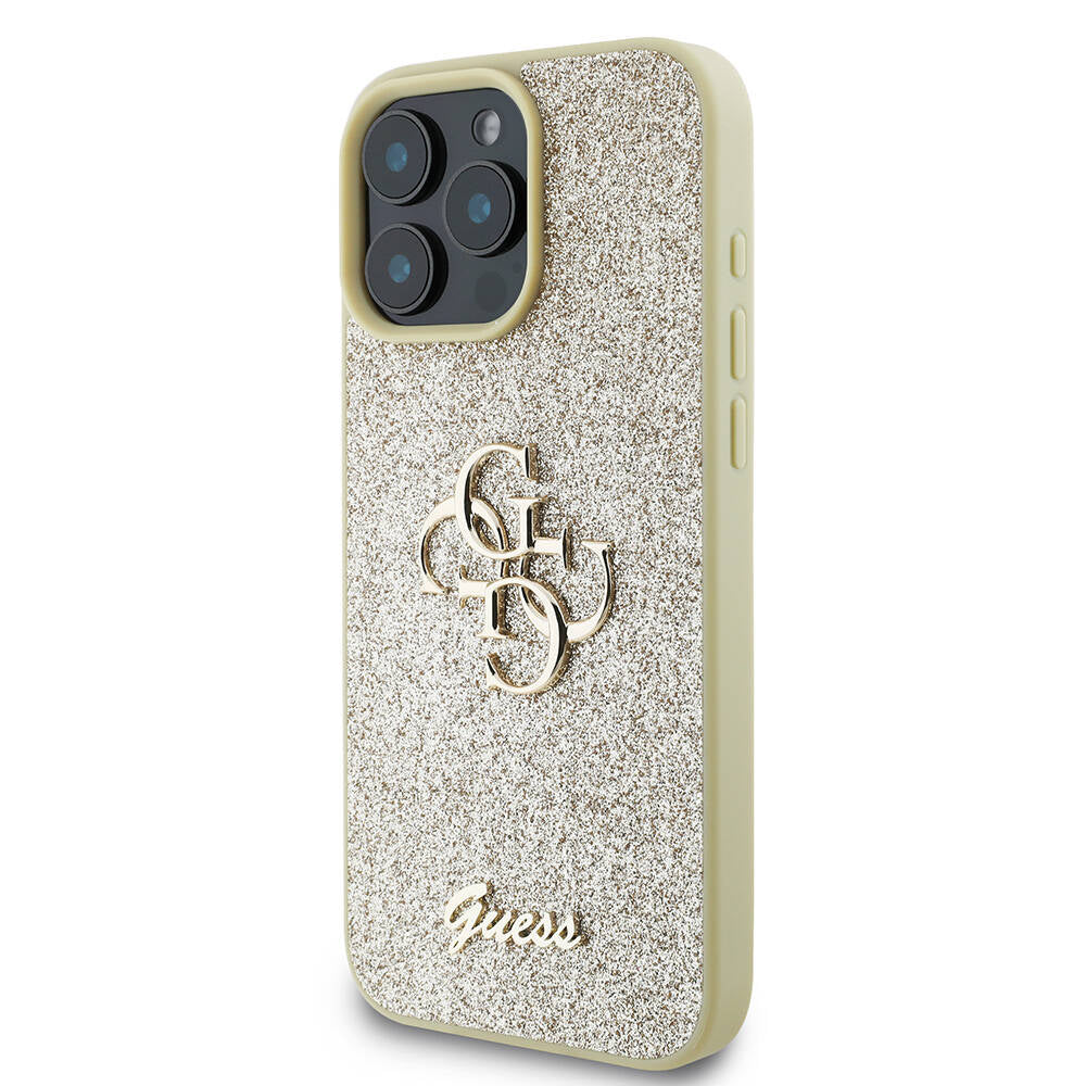iPhone 16 Pro Max Kılıf Guess Orjinal Lisanslı 4G Büyük Metal Logolu Glitter Kapak