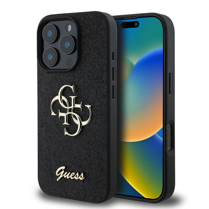iPhone 16 Pro Max Kılıf Guess Orjinal Lisanslı 4G Büyük Metal Logolu Glitter Kapak