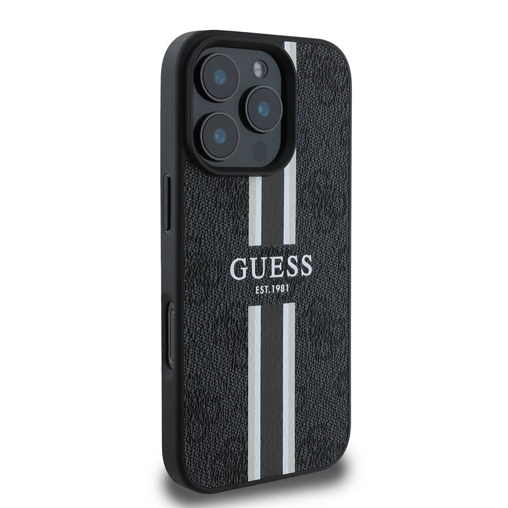 iPhone 16 Pro Max Kılıf Guess Orjinal Lisanslı M-safe Şarj Özellikli 4G Şerit Tasarımlı Printed Kapak