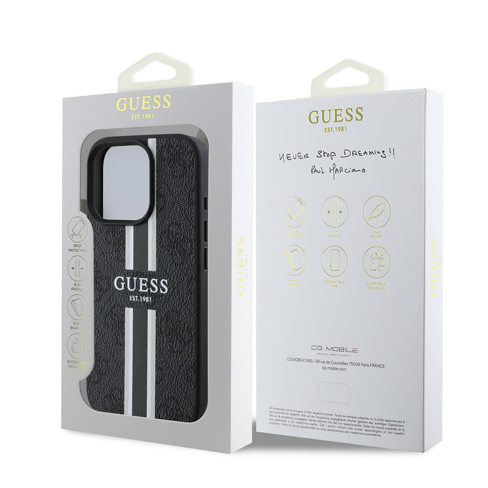 iPhone 16 Pro Max Kılıf Guess Orjinal Lisanslı M-safe Şarj Özellikli 4G Şerit Tasarımlı Printed Kapak