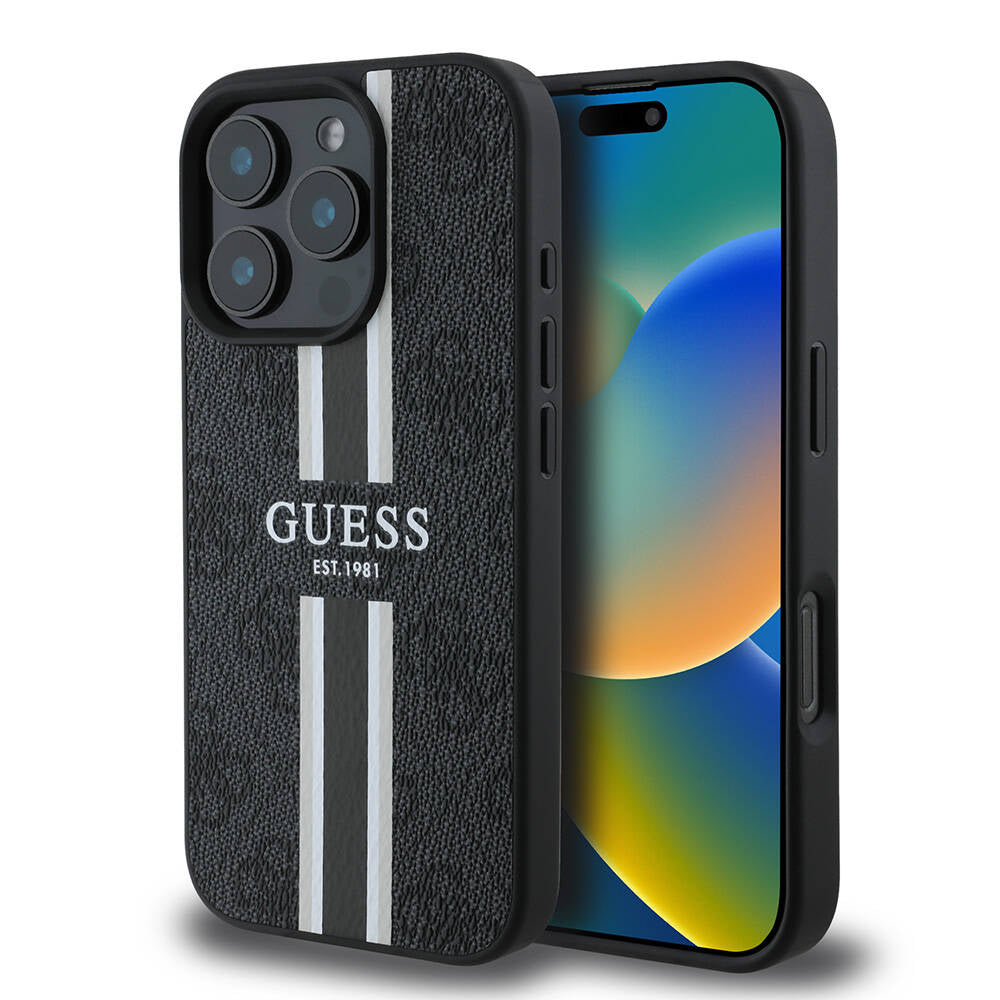 iPhone 16 Pro Max Kılıf Guess Orjinal Lisanslı M-safe Şarj Özellikli 4G Şerit Tasarımlı Printed Kapak