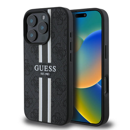 iPhone 16 Pro Max Kılıf Guess Orjinal Lisanslı M-safe Şarj Özellikli 4G Şerit Tasarımlı Printed Kapak