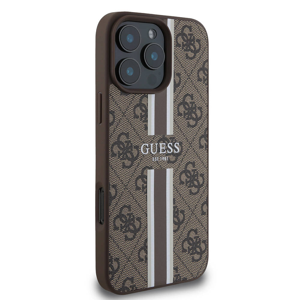 iPhone 16 Pro Max Kılıf Guess Orjinal Lisanslı M-safe Şarj Özellikli 4G Şerit Tasarımlı Printed Kapak