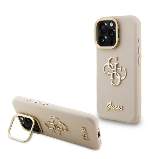 iPhone 16 Pro Max Kılıf Guess Orjinal Lisanslı Grained Yazı Logolu Kamera Standlı Kapak