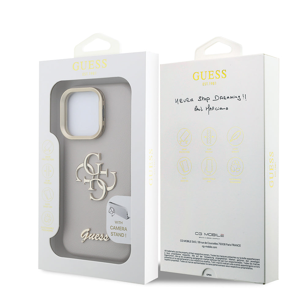 iPhone 16 Pro Max Kılıf Guess Orjinal Lisanslı Grained Yazı Logolu Kamera Standlı Kapak