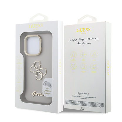 iPhone 16 Pro Max Kılıf Guess Orjinal Lisanslı Grained Yazı Logolu Kamera Standlı Kapak