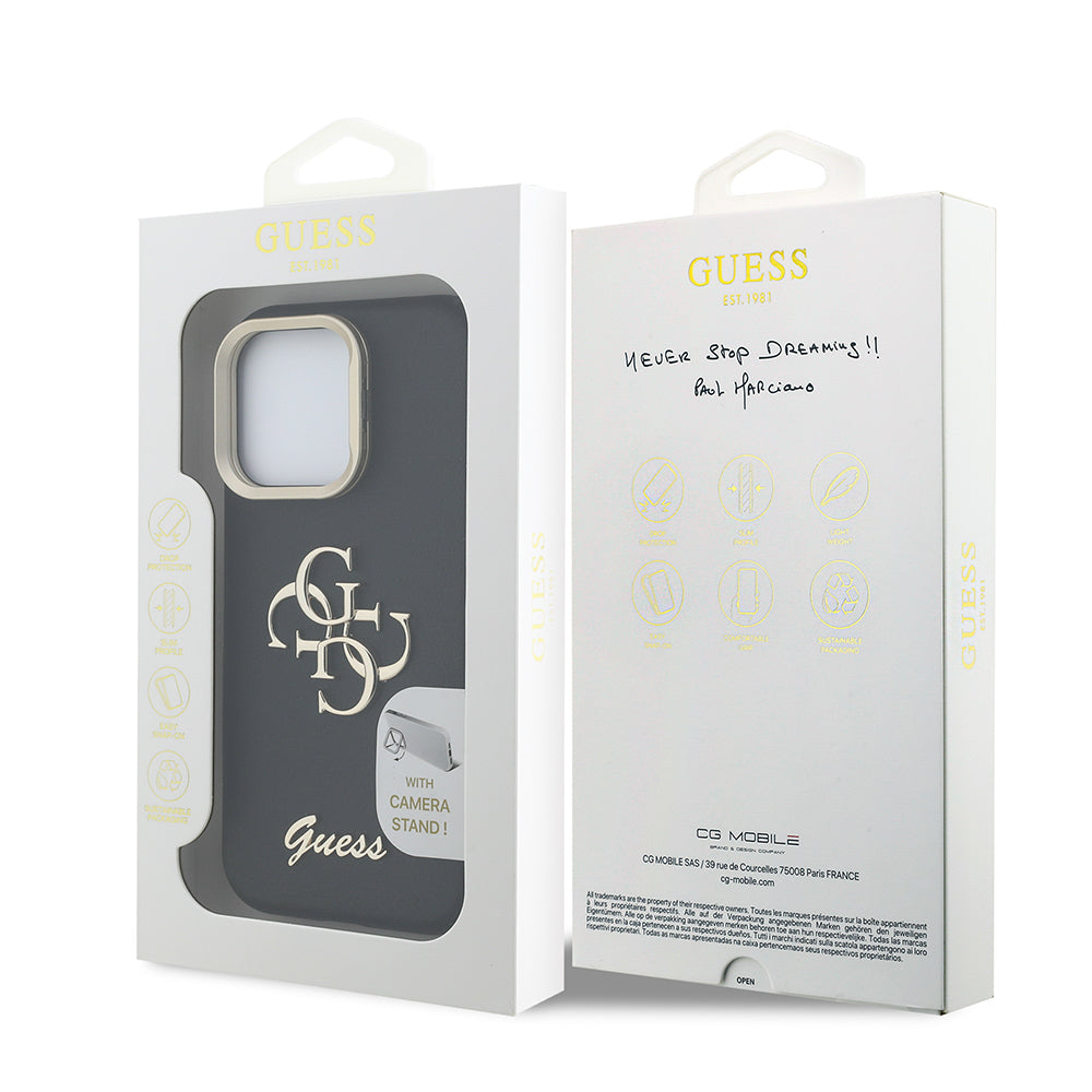 iPhone 16 Pro Max Kılıf Guess Orjinal Lisanslı Grained Yazı Logolu Kamera Standlı Kapak