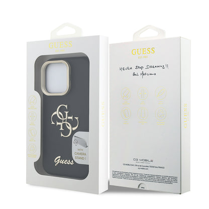 iPhone 16 Pro Max Kılıf Guess Orjinal Lisanslı Grained Yazı Logolu Kamera Standlı Kapak