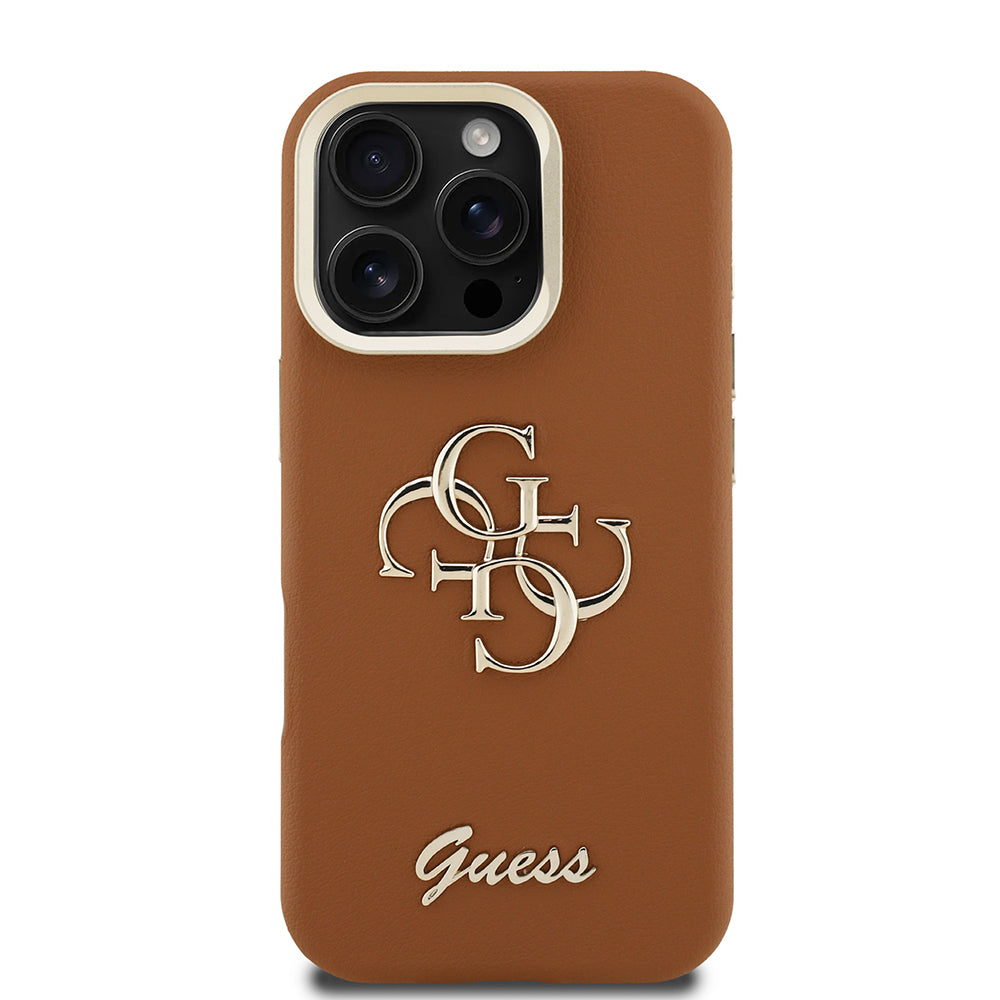 iPhone 16 Pro Max Kılıf Guess Orjinal Lisanslı Grained Yazı Logolu Kamera Standlı Kapak
