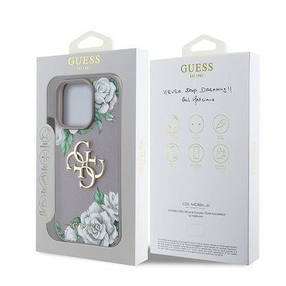 iPhone 16 Pro Max Kılıf Guess Orjinal Lisanslı Gül Baskılı Büyük Metal Logo Dizaynlı Kapak