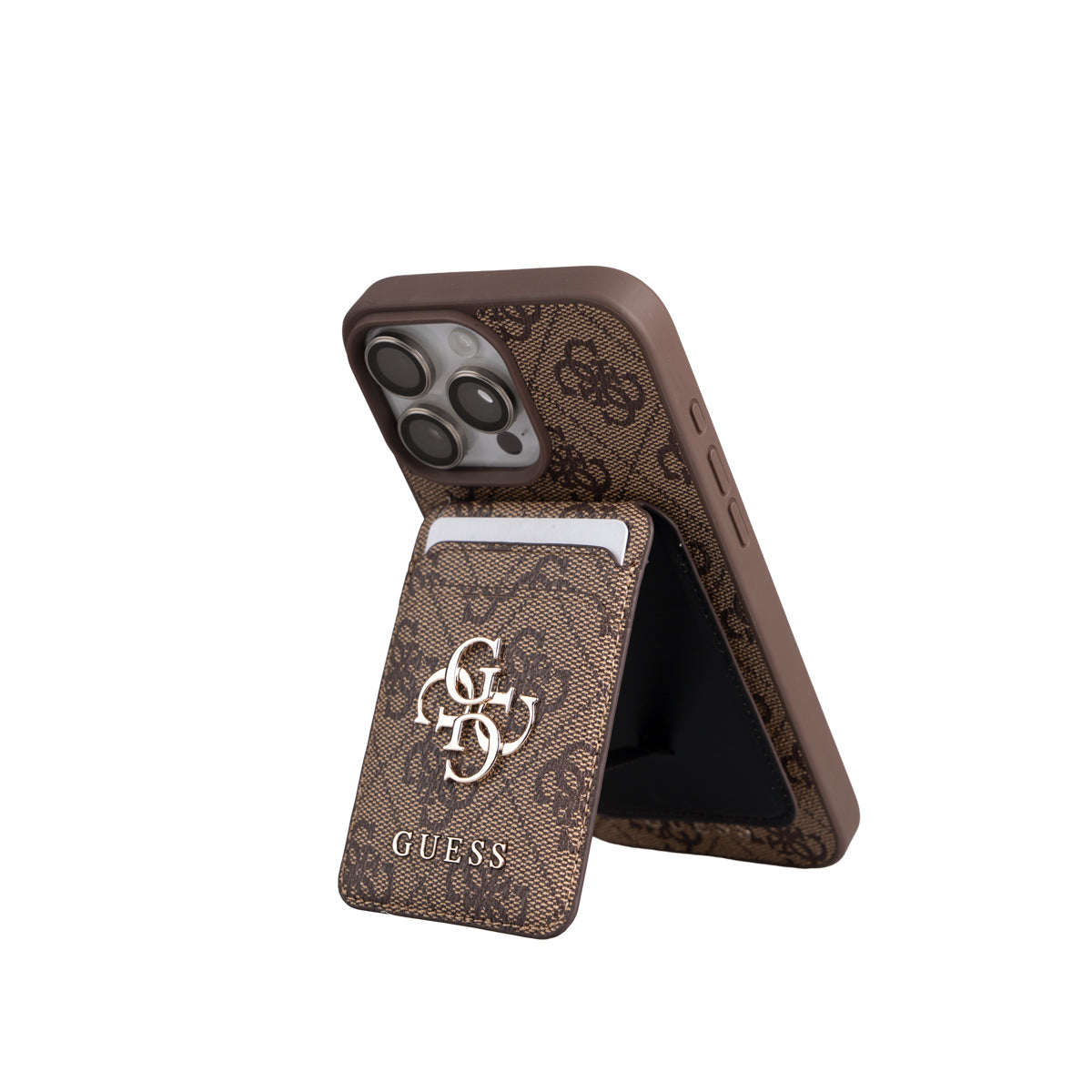 Apple iPhone 16 Pro Max Kılıf Guess Orjinal Lisanslı M-safe Şarj Özellikli 4G Metal Büyük Logolu Kartlıklı Kapak