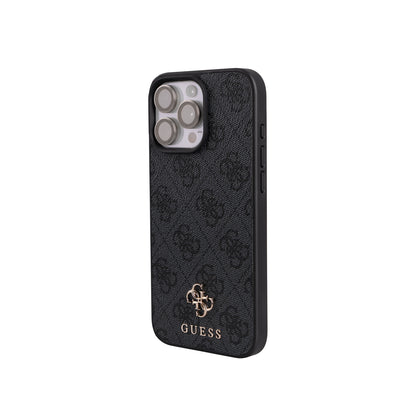 Apple iPhone 16 Pro Max Kılıf Guess Orjinal Lisanslı M-safe Şarj Özellikli 4G Metal Büyük Logolu Kartlıklı Kapak