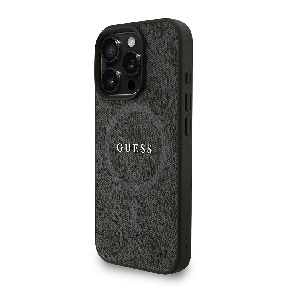 iPhone 16 Pro Max Kılıf Guess Orjinal Lisanslı M-safe Şarj Özellikli PU Deri Bilek Askı İpli Yazı Logolu Kapak
