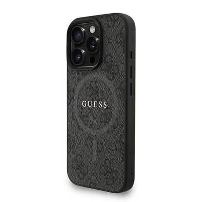 iPhone 16 Pro Max Kılıf Guess Orjinal Lisanslı M-safe Şarj Özellikli PU Deri Bilek Askı İpli Yazı Logolu Kapak