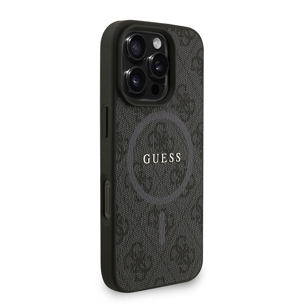 iPhone 16 Pro Max Kılıf Guess Orjinal Lisanslı M-safe Şarj Özellikli PU Deri Bilek Askı İpli Yazı Logolu Kapak