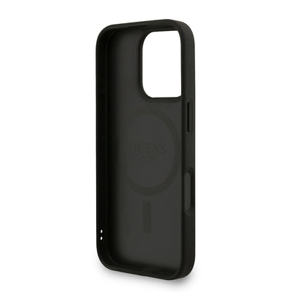 iPhone 16 Pro Max Kılıf Guess Orjinal Lisanslı M-safe Şarj Özellikli PU Deri Bilek Askı İpli Yazı Logolu Kapak