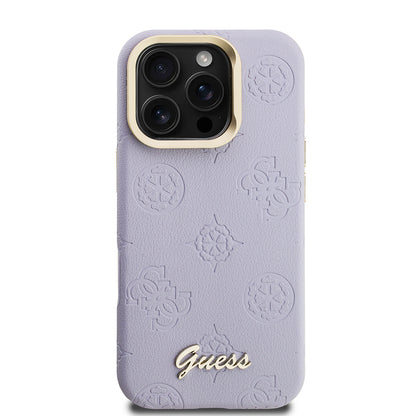 iPhone 16 Pro Max Kılıf Guess Orjinal Lisanslı M-safe Şarj Özellikli Sıcak Baskılı Yazı Logolu Kamera Standlı PU Deri Peony Kapak
