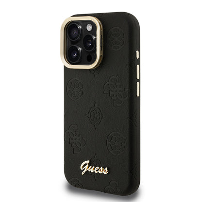 iPhone 16 Pro Max Kılıf Guess Orjinal Lisanslı M-safe Şarj Özellikli Sıcak Baskılı Yazı Logolu Kamera Standlı PU Deri Peony Kapak