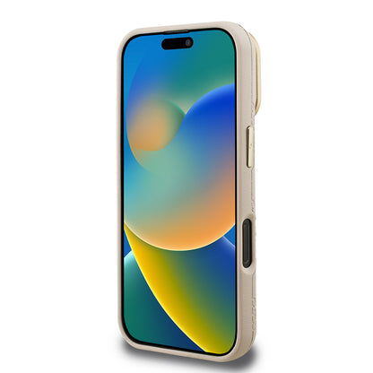 iPhone 16 Pro Max Kılıf Guess Orjinal Lisanslı M-safe Şarj Özellikli Sıcak Baskılı Yazı Logolu Kamera Standlı PU Deri Peony Kapak