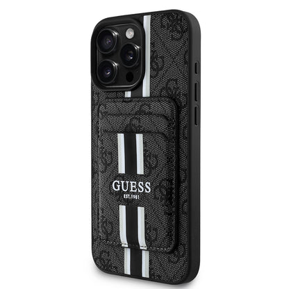 iPhone 16 Pro Max Kılıf Guess Orjinal Lisanslı M-safe Şarj Özellikli 4G Desenli Çizgili Kartlıklı Kapak