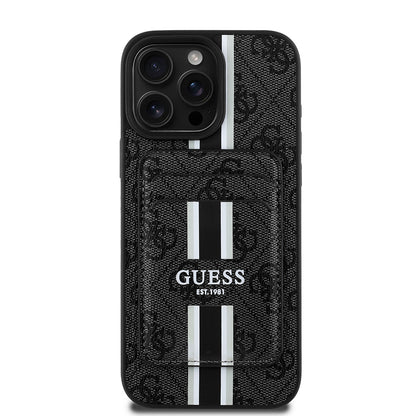 iPhone 16 Pro Max Kılıf Guess Orjinal Lisanslı M-safe Şarj Özellikli 4G Desenli Çizgili Kartlıklı Kapak