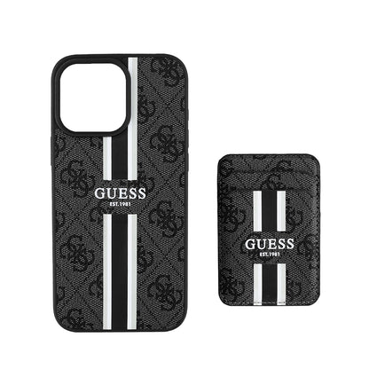iPhone 16 Pro Max Kılıf Guess Orjinal Lisanslı M-safe Şarj Özellikli 4G Desenli Çizgili Kartlıklı Kapak