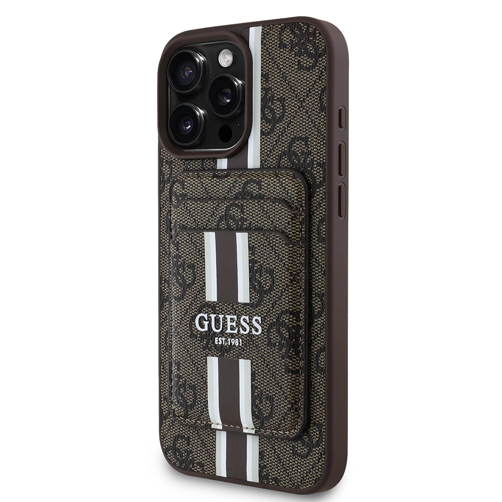 iPhone 16 Pro Max Kılıf Guess Orjinal Lisanslı M-safe Şarj Özellikli 4G Desenli Çizgili Kartlıklı Kapak