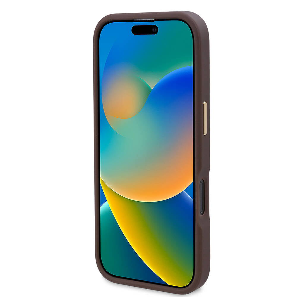 iPhone 16 Pro Max Kılıf Guess Orjinal Lisanslı M-safe Şarj Özellikli 4G Desenli PU Metal Plaka Klasik Logolu Kapak