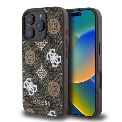 iPhone 16 Pro Max Kılıf Guess Orjinal Lisanslı M-safe Şarj Özellikli 4G Desenli Yazı Logolu Peony Kapak