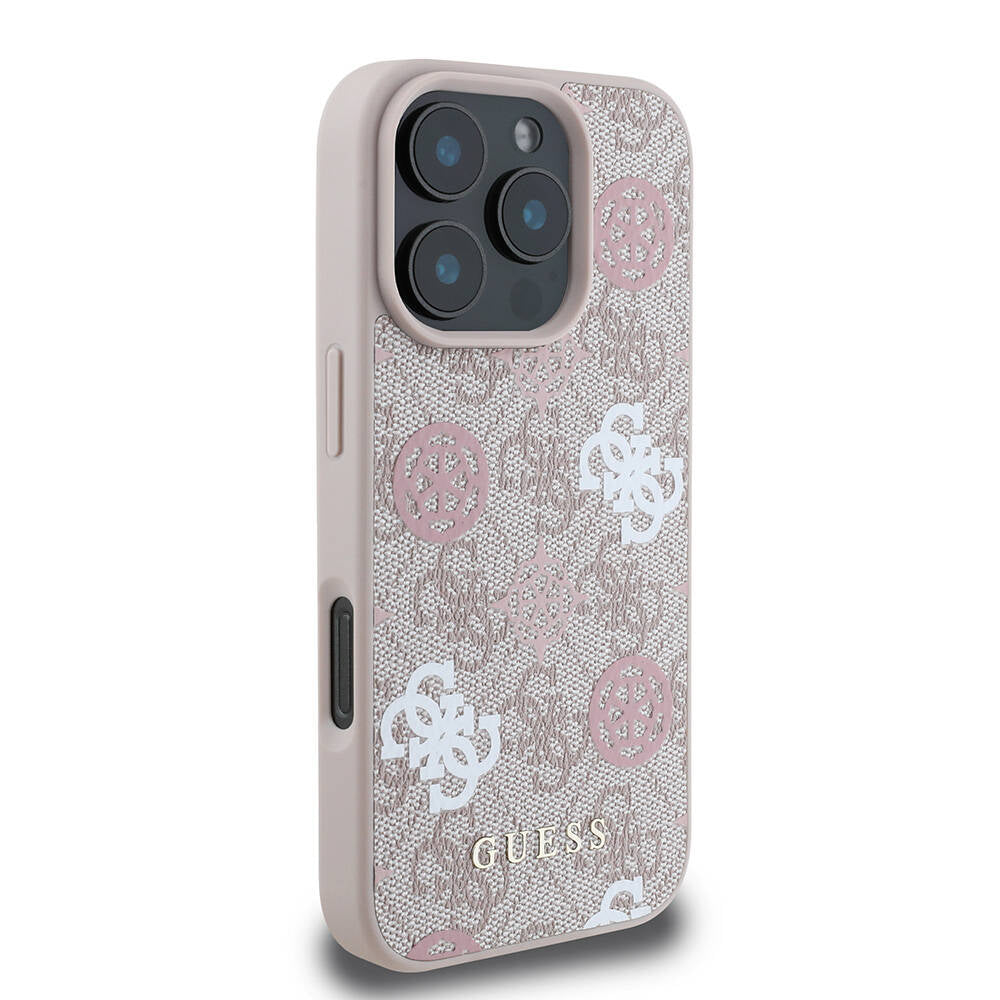 iPhone 16 Pro Max Kılıf Guess Orjinal Lisanslı M-safe Şarj Özellikli 4G Desenli Yazı Logolu Peony Kapak