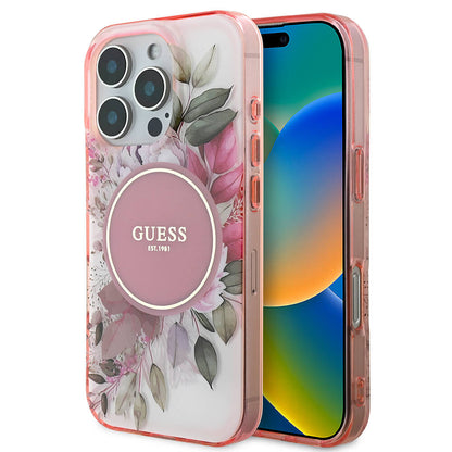 iPhone 16 Pro Max Kılıf Guess Orjinal Lisanslı M-safe Şarj Özellikli Flower Tonal Circle Kapak