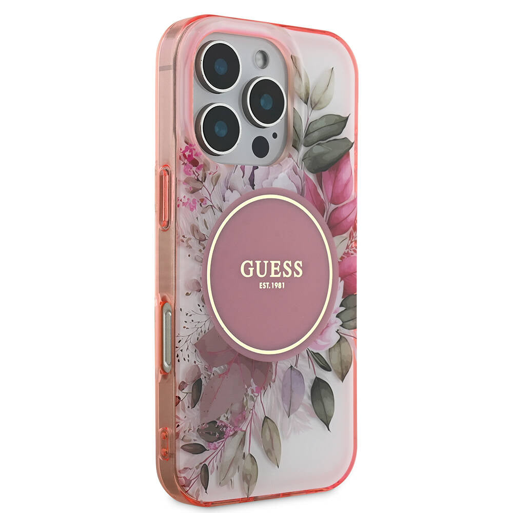 iPhone 16 Pro Max Kılıf Guess Orjinal Lisanslı M-safe Şarj Özellikli Flower Tonal Circle Kapak