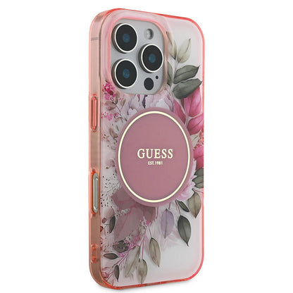 iPhone 16 Pro Max Kılıf Guess Orjinal Lisanslı M-safe Şarj Özellikli Flower Tonal Circle Kapak