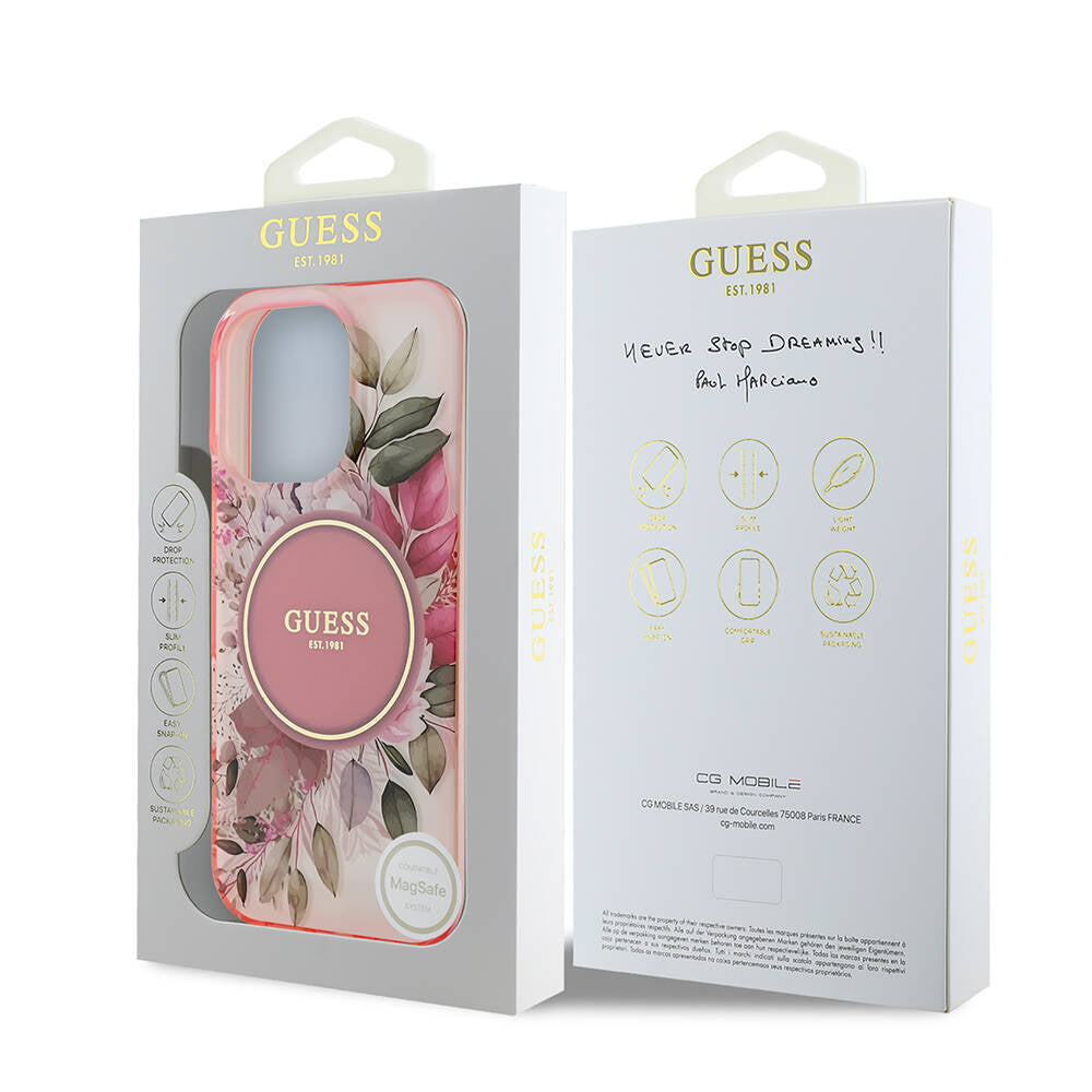 iPhone 16 Pro Max Kılıf Guess Orjinal Lisanslı M-safe Şarj Özellikli Flower Tonal Circle Kapak