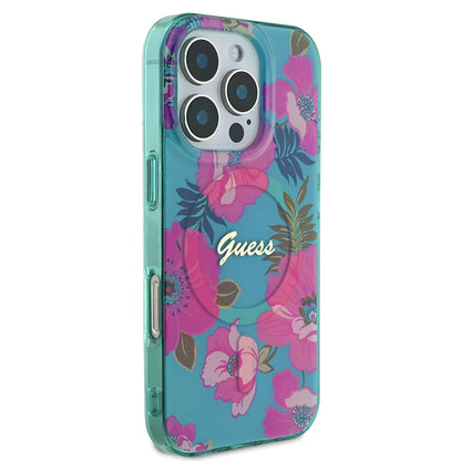 iPhone 16 Pro Max Kılıf Guess Orjinal Lisanslı M-safe Şarj Özellikli Flower Tone On Tone Ring Kapak