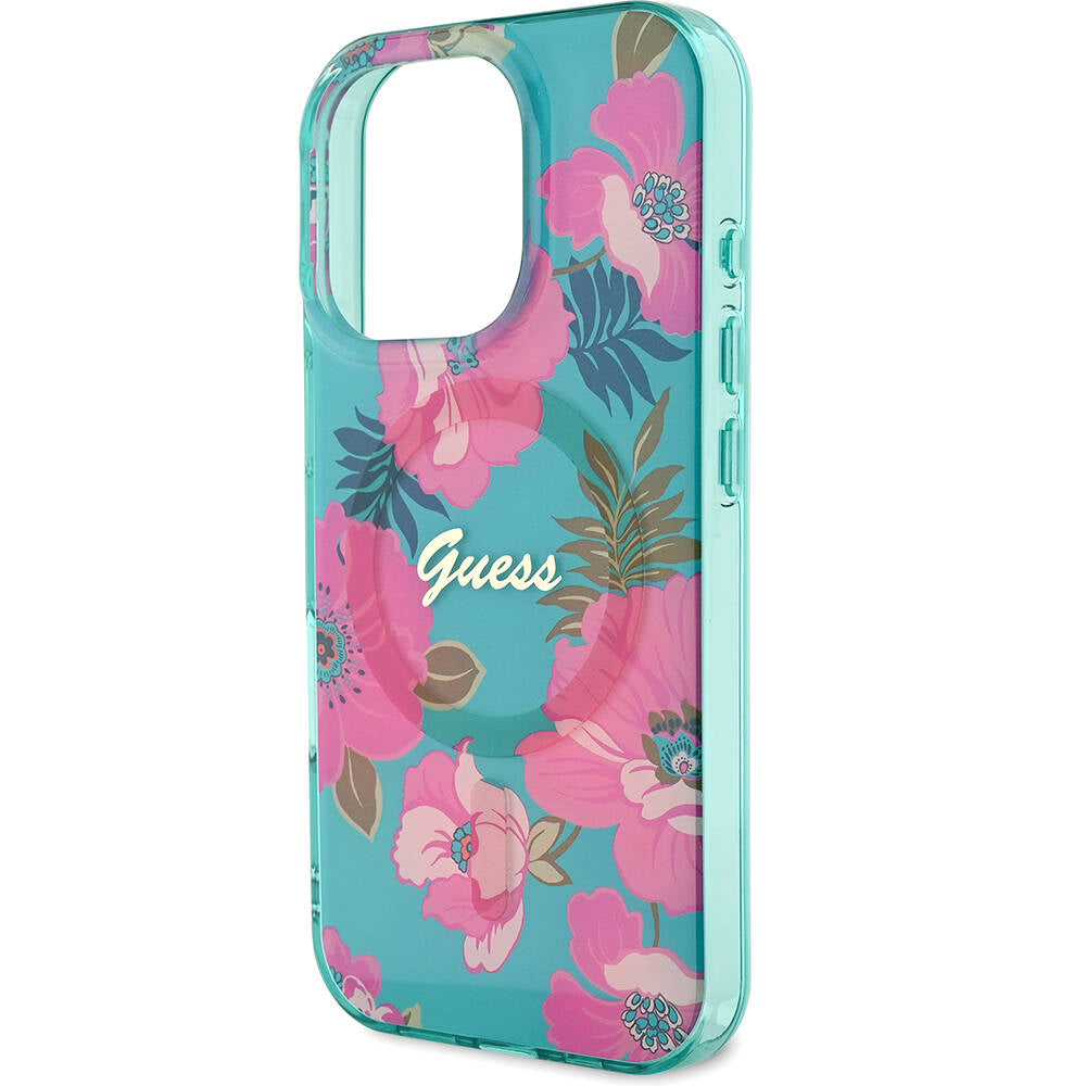 iPhone 16 Pro Max Kılıf Guess Orjinal Lisanslı M-safe Şarj Özellikli Flower Tone On Tone Ring Kapak