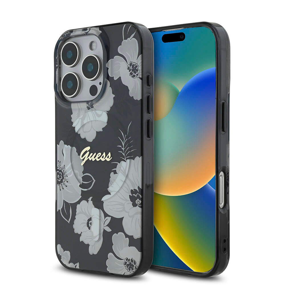 iPhone 16 Pro Max Kılıf Guess Orjinal Lisanslı M-safe Şarj Özellikli Flower Tone On Tone Ring Kapak