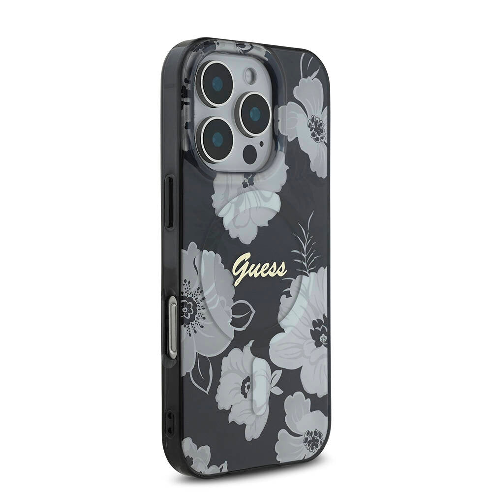 iPhone 16 Pro Max Kılıf Guess Orjinal Lisanslı M-safe Şarj Özellikli Flower Tone On Tone Ring Kapak
